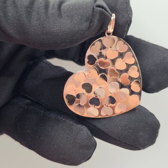 Sterling Silver 925 Rose Gold Plated Confetti Heart Pendant - Picture 7 of 11